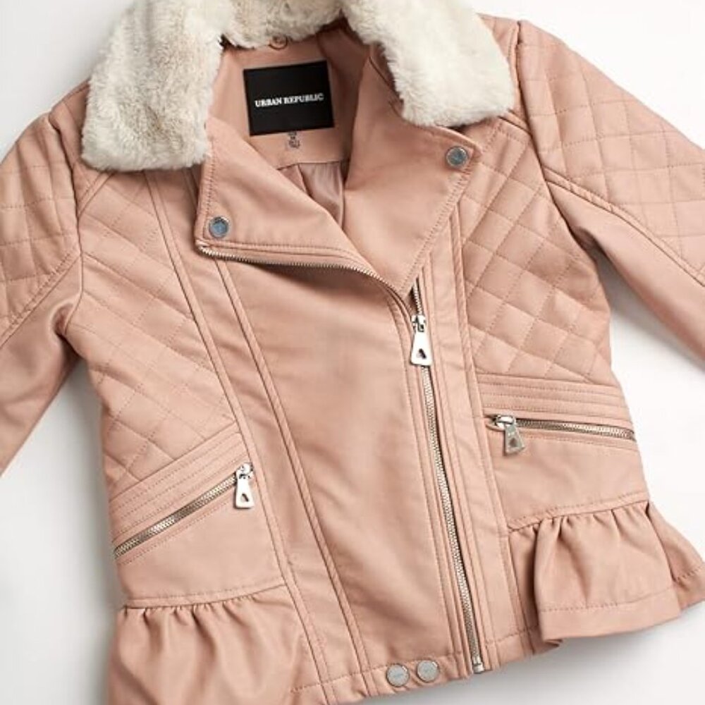 URBAN REPUBLIC Girls Leather Jacket - Faux Leather Full Zip Motorcycle Jacket